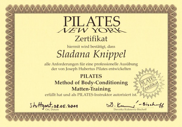 Zertifikat Pilate 2011 Sladan Knippel